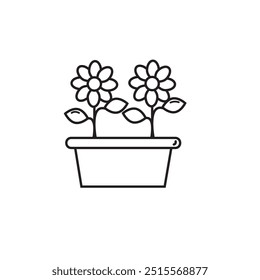 Vector illustration of a minimalist flower pot outline icon, ideal for plant-themed projects.
