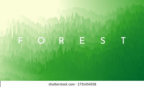 Vector illustration. Minimalist forest. Green color abstraction. Gradient sunshine scene. Abstract background. Environment concept. Soft light wallpaper. Design for website or game template, posters