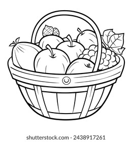 Vector illustration of a minimalist fruit basket outline icon, ideal for nutrition-related projects.