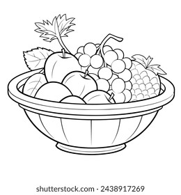 Vector illustration of a minimalist fruit basket outline icon, ideal for nutrition-related projects.