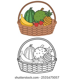 Ilustração vetorial de um ícone de contorno de cesta de frutas minimalista