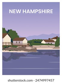 Ilustración vectorial de fondo de paisaje minimalista para póster, Anuncio, tarjeta, diseño de postal.