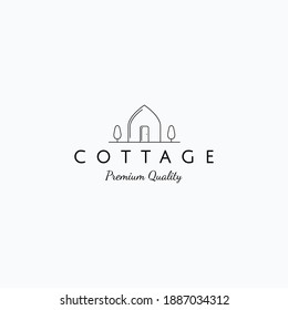 Vector Illustration Of Minimalist Line Art Cottage Logo Design