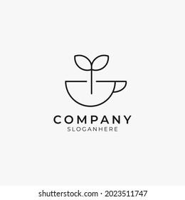 vector illustration of minimalist line art organic coffee and tea cup logo icon perfect for coffee shop and restaurant