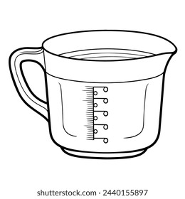 Ilustración vectorial de un icono de contorno de taza de medición minimalista, ideal para cocinar.