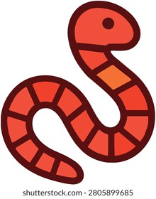 Vector illustration of a minimalist orange snake icon with bold dark outlines and segmented body sections isolated on a white background.