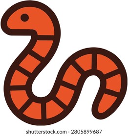 Vector illustration of a minimalist orange snake icon featuring bold outlines and segmented body, suitable for logos or digital art.