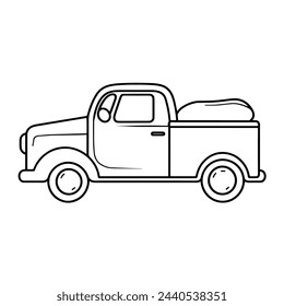 Vector illustration of a minimalist pickup truck outline icon, ideal for automotive projects.