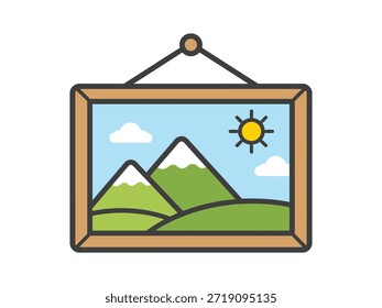 Icono minimalista del marco de la imagen de la Ilustración vectorial que cuelga en la pared, Ilustración vectorial limpia para el arte, la decoración casera, la Galería, y los conceptos del diseño interior.