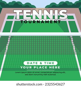 vector illustration of a minimalist poster for a tennis tournament, green, tennis court