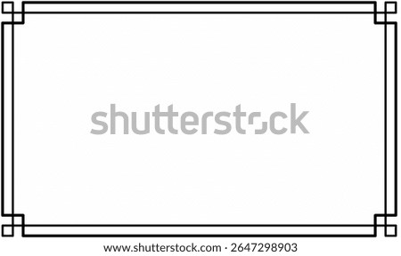 Vector illustration of a minimalist rectangular border with decorative interlocking corners and copy space. Line art style, ideal for text, invitations, frames, labels, and design templates.