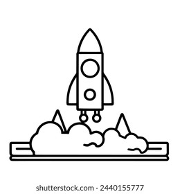 Ilustración vectorial de un icono minimalista de contorno de cohete, perfecto para proyectos futuristas.