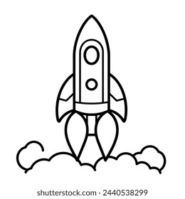 Ilustración vectorial de un icono minimalista de contorno de cohete, perfecto para el espacio aéreo.