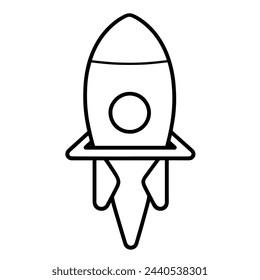 Ilustración vectorial de un icono minimalista de contorno de cohete, perfecto para el espacio aéreo.