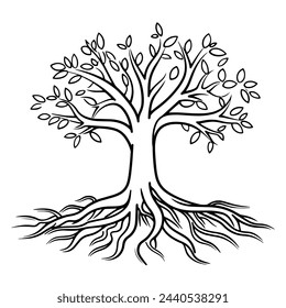 Vector illustration of a minimalist root of the tree outline icon, perfect for nature.