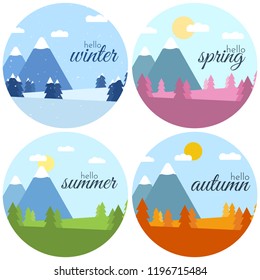 Vector illustration in a minimalist style. 4 seasons Set with a clipping mask