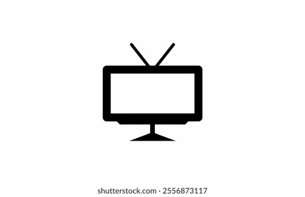 Vector illustration of a minimalist television icon with antenna, isolated on white background. Suitable for digital media projects or web design. Clean and modern design suitable for various uses.