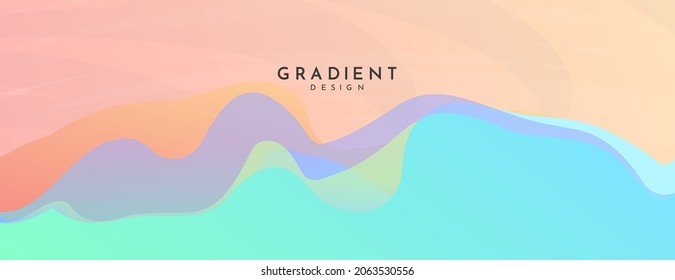 Vector illustration. Minimalist wavy panoramic background with text. Color gradient hills. Wave futuristic concept. Colorful wallpapers. Clear sky. Flat design for website, landing page.