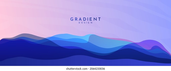Vector illustration. Minimalist wavy panoramic background. Color gradient hills. Wave futuristic concept. Colorful wallpapers. Clear sky. Flat design for website, landing page. Evening sunset scene