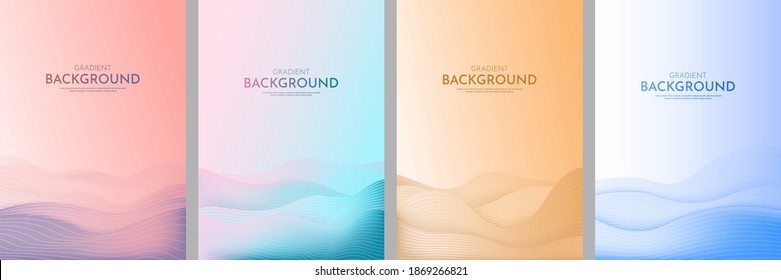 Vector illustration. Minimalist wavy posters. Bright gradient color. Futuristic style. Design for book cover, flyer, leaflet, brochure. Abstract landscapes: desert, hills, sunset scene, sea waves.