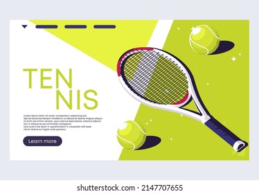 vector illustration of a minimalist website template for a tennis tournament with light green balls lying on a tennis court