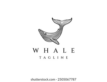 Vector illustration of Minimalist Whale Line Style Logo Design