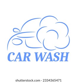 Vector illustration. Minimalistic car logo design with foam bubbles for car wash.