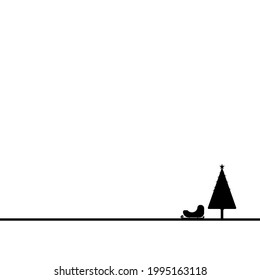 Vector Illustration Minimalistic design  Christmas tree, toboggan, line.