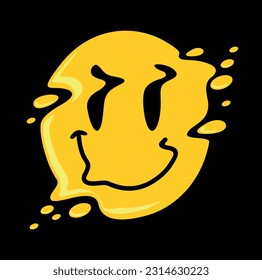 Vector illustration of minimalistic distorted smiling face. Artwork in graphic style depicting emotion.