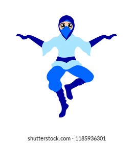 Vector illustration of minimalistic happy ninja flying	