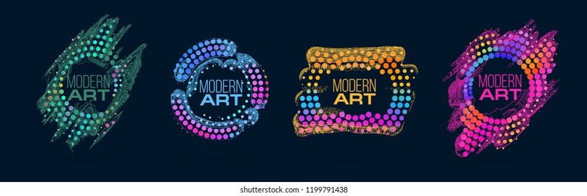 vector illustration. A minimalistic hipster colored frame design. Vector line gradient halftone. frame for text Modern Art graphics. design business cards, invitations, gift cards, flyers ,brochures