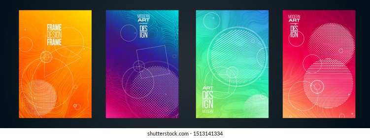 vector illustration. A minimalistic hipster colored frame design. Vector line gradient halftone. frame for text Modern Art graphics. 