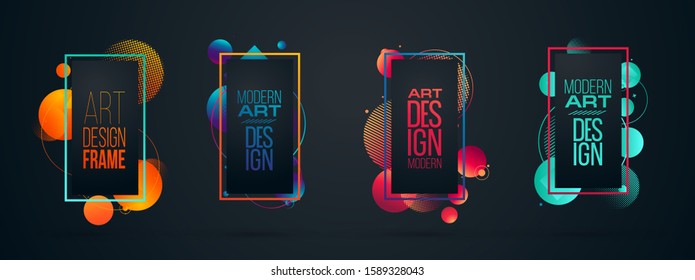 vector illustration. A minimalistic hipster colored frame design. Vector line gradient halftone. frame for text Modern Art graphics. 