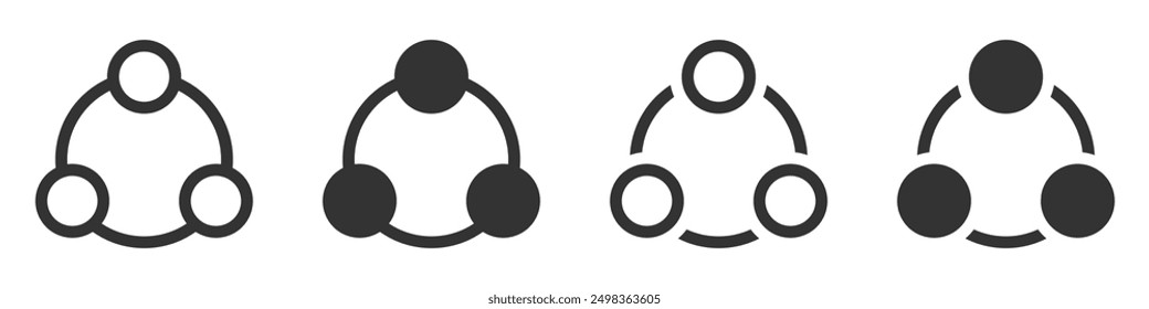 Vector illustration of minimalistic interconnected circle icons in black and white.