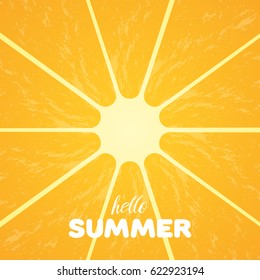 Vector illustration of minimalistic orange pulp with hello summer lettering. 