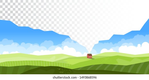Vector illustration. Minimalistic polygonal landscape. Field with a single hut. Creative idea. Surface layer background