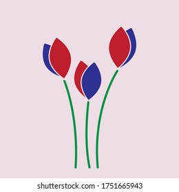 Vector illustration of a minimalistic red-blue tulips