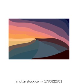 Vector illustration. Minimalistic seascape on sunset background.