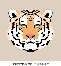 Vector illustration of a minimalistic tiger head, tiger symbol of 2022.