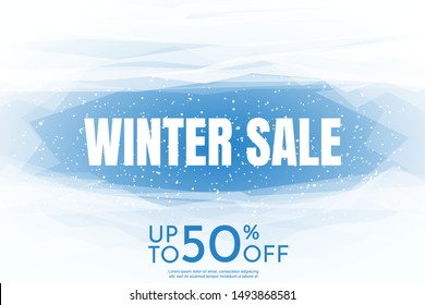 Vector illustration. Minimalistic winter banner with cracked ice. The water is frozen. White background with place for inscription in the middle. Cold time. Flat style