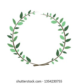 Vector illustration of minimalistic wreath with green leaves. White background.
