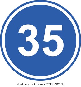 Vector illustration of minimum speed traffic sign, 35km (thirty five kilometers per hour)