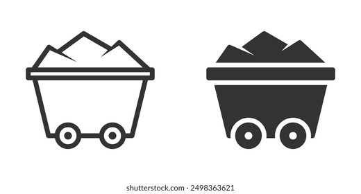 Vector illustration of mining carts filled with minerals in a simple, modern design in black and white.