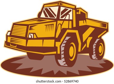 vector illustration of a Mining dump truck done in retro style.