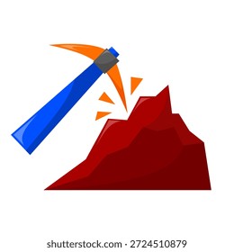 Una Ilustración vectorial de una herramienta minera que golpea la roca, que representa la exploración de recursos. Ideal para la industria minera, la extracción de minerales y las imágenes del sector energético.