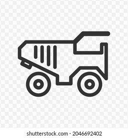 Vector illustration of mining truck icon in dark color and transparent background(png).