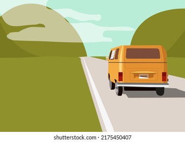 Vector illustration of a minivan roadtrip across country