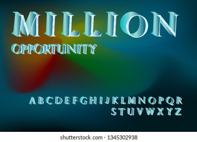  vector illustration of mint glossy font, gradient alphabet, metal typeface isolated on transparent background. Art design.