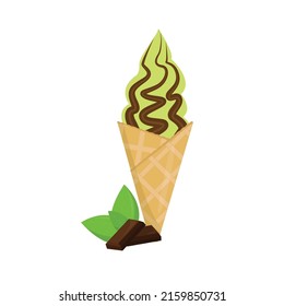 Vector Illustration Of Mint Ice Cream With Chocolate