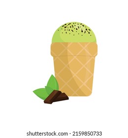 Vector Illustration Of Mint Ice Cream With Chocolate